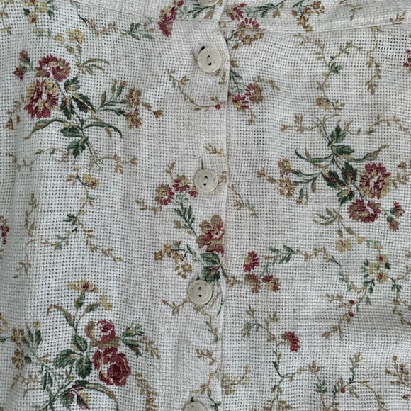 Vintage 90s Emblem Cream Floral Midi Button Down Skirt - Picture 6 of 11
